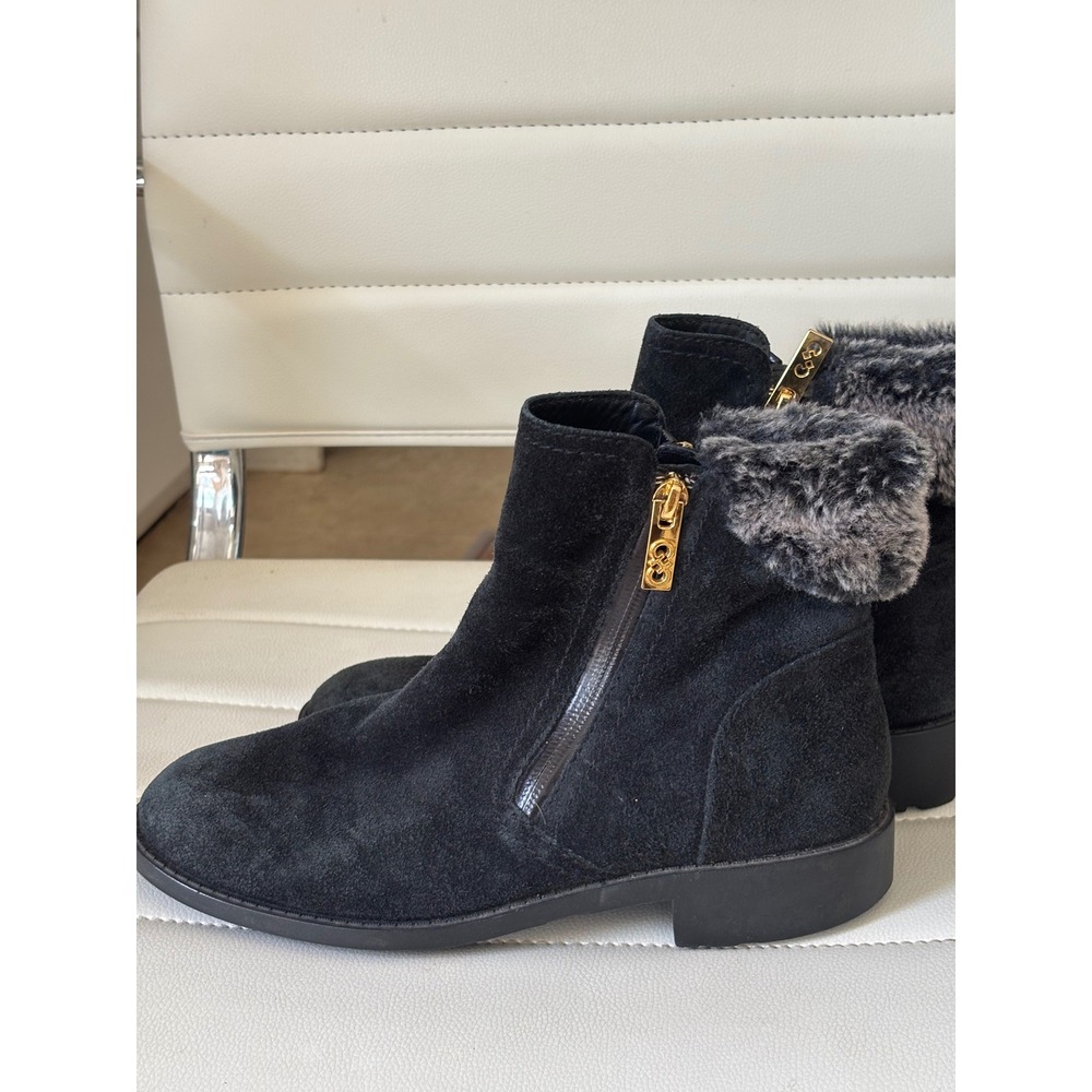 Cole Haan Waterproof Black Suede Faux Fur Trim Ankle Boots W04744 womens 8b
